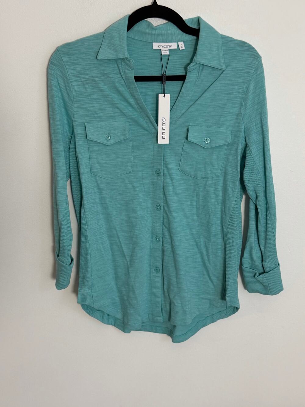 Chico's Knit Top Roll‎ Tab Polo Shirt NWT size medium